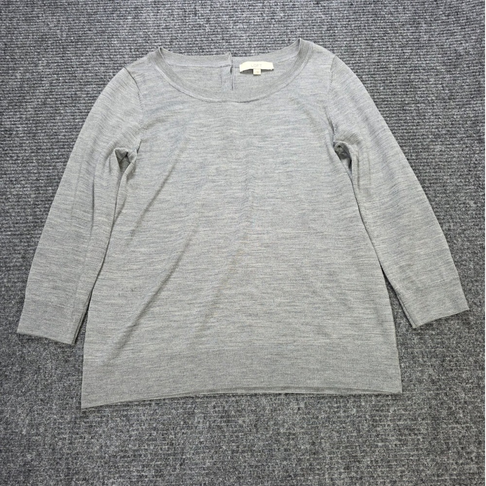Ann Taylor LOFT Scoop Neck Sweater Women's Size L Gray Wool Blend Button Back